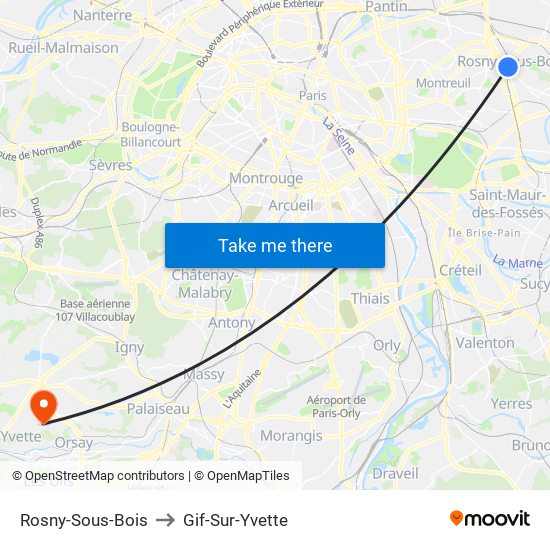 Rosny-Sous-Bois to Gif-Sur-Yvette map