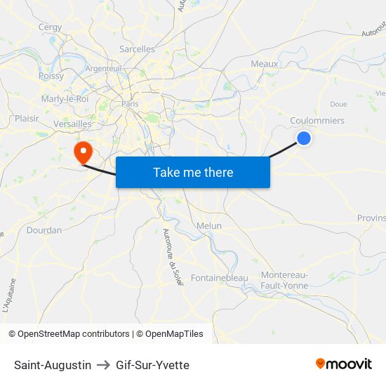 Saint-Augustin to Gif-Sur-Yvette map
