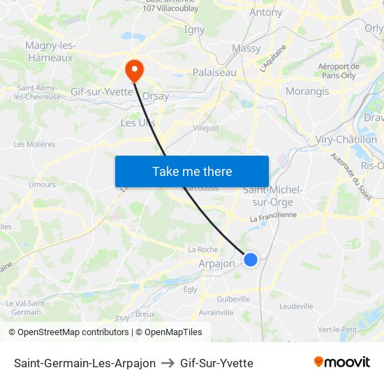 Saint-Germain-Les-Arpajon to Gif-Sur-Yvette map