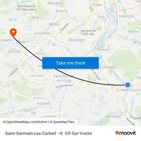 Saint-Germain-Les-Corbeil to Gif-Sur-Yvette map