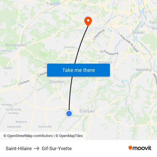 Saint-Hilaire to Gif-Sur-Yvette map