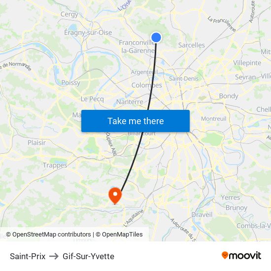 Saint-Prix to Gif-Sur-Yvette map