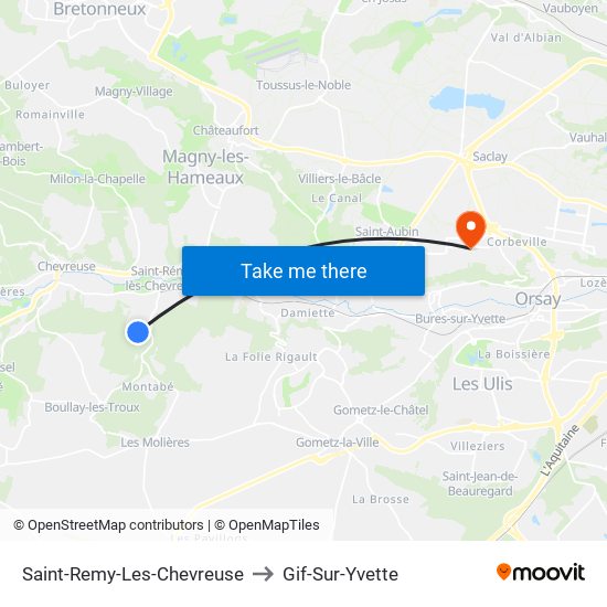 Saint-Remy-Les-Chevreuse to Gif-Sur-Yvette map