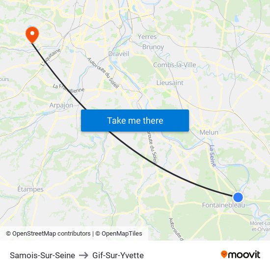 Samois-Sur-Seine to Gif-Sur-Yvette map