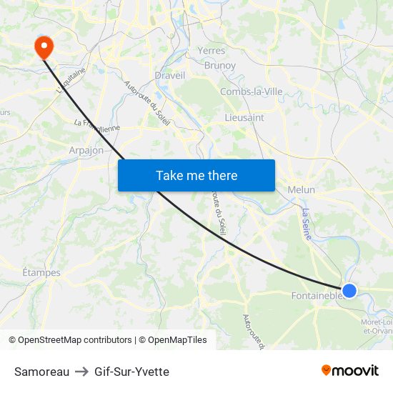 Samoreau to Gif-Sur-Yvette map