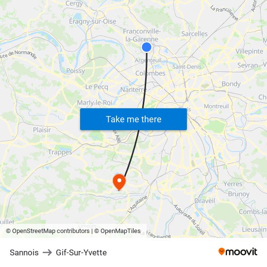 Sannois to Gif-Sur-Yvette map