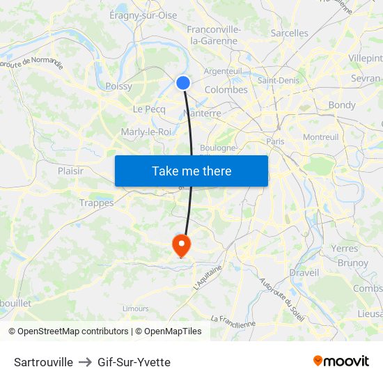Sartrouville to Gif-Sur-Yvette map