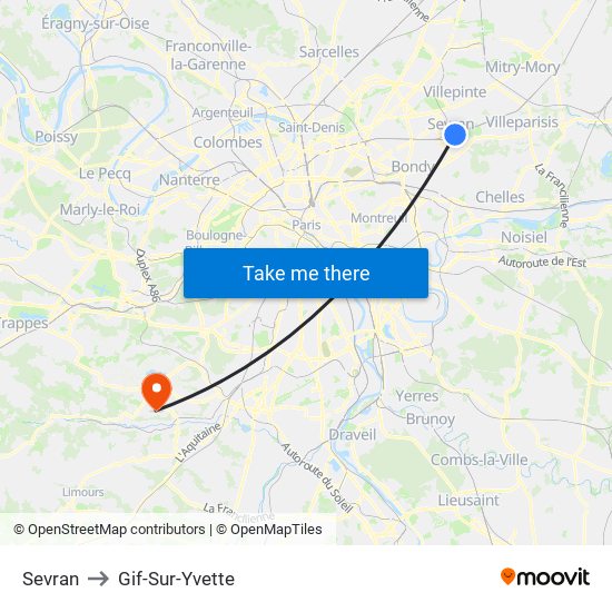 Sevran to Gif-Sur-Yvette map