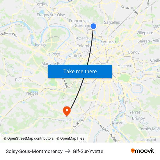 Soisy-Sous-Montmorency to Gif-Sur-Yvette map