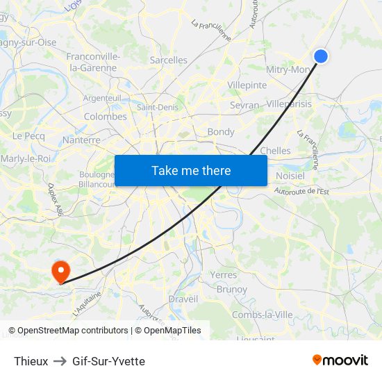 Thieux to Gif-Sur-Yvette map