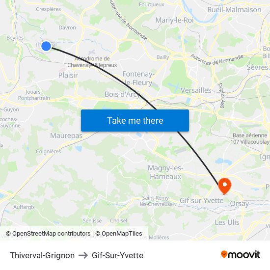 Thiverval-Grignon to Gif-Sur-Yvette map