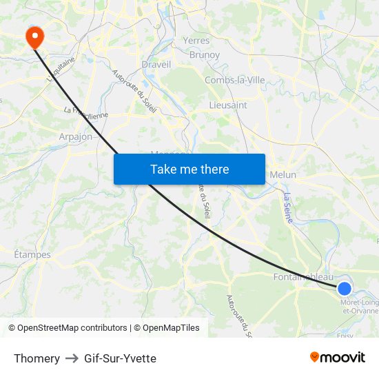Thomery to Gif-Sur-Yvette map
