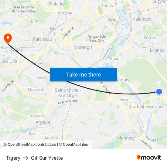 Tigery to Gif-Sur-Yvette map