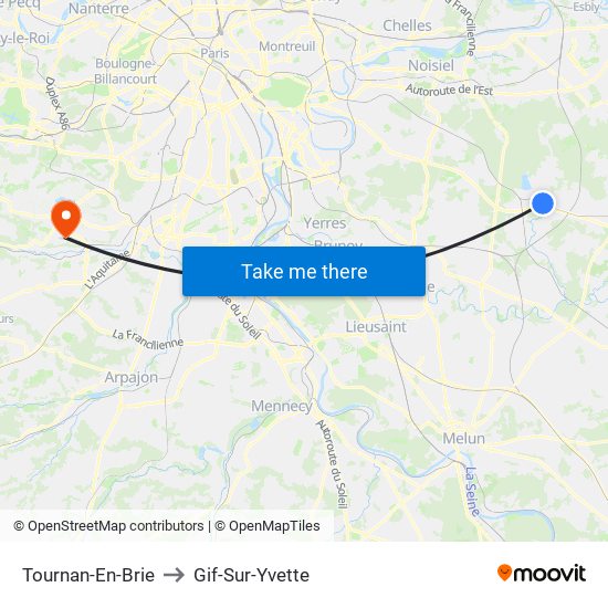 Tournan-En-Brie to Gif-Sur-Yvette map