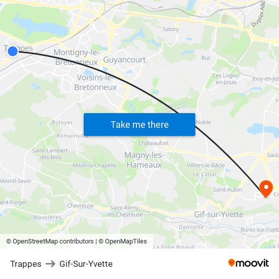 Trappes to Gif-Sur-Yvette map