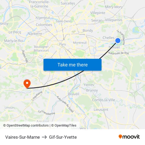 Vaires-Sur-Marne to Gif-Sur-Yvette map