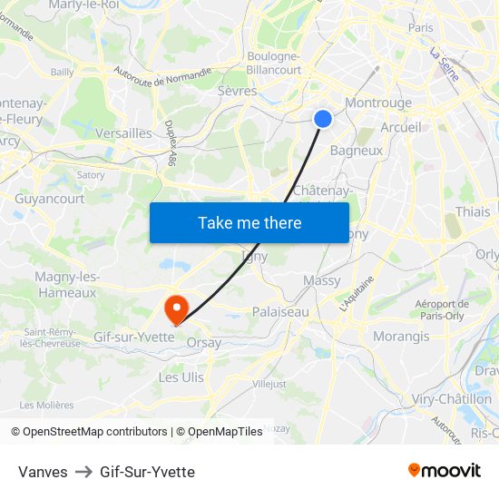 Vanves to Gif-Sur-Yvette map