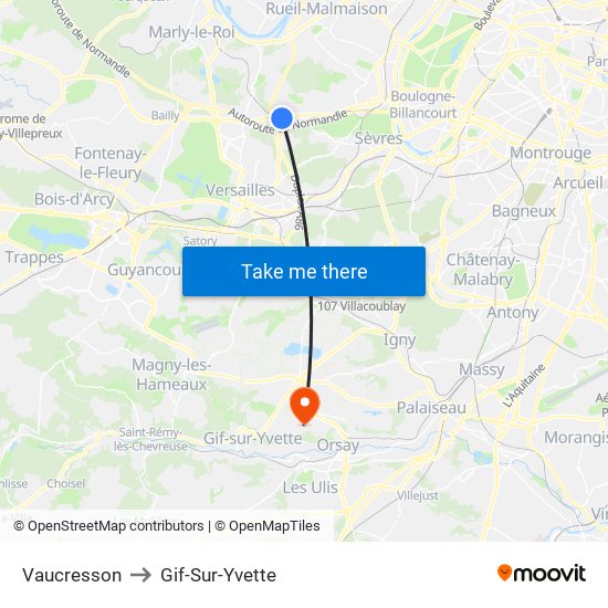 Vaucresson to Gif-Sur-Yvette map