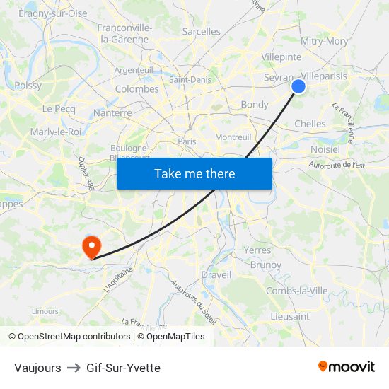 Vaujours to Gif-Sur-Yvette map