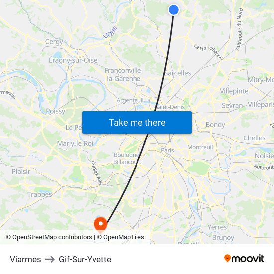 Viarmes to Gif-Sur-Yvette map