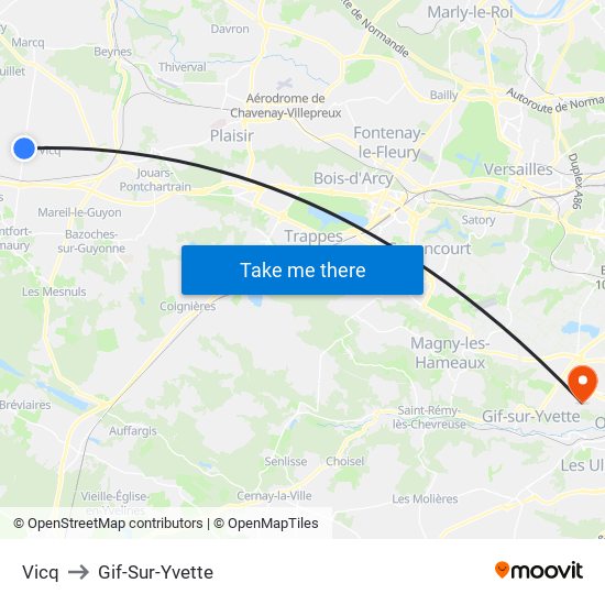 Vicq to Gif-Sur-Yvette map