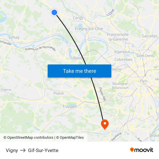 Vigny to Gif-Sur-Yvette map
