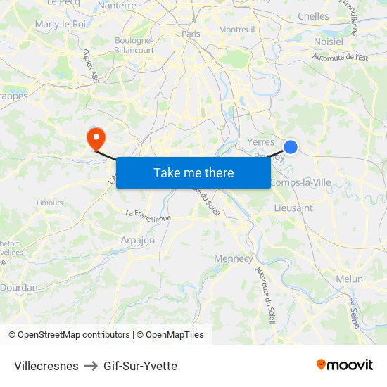 Villecresnes to Gif-Sur-Yvette map