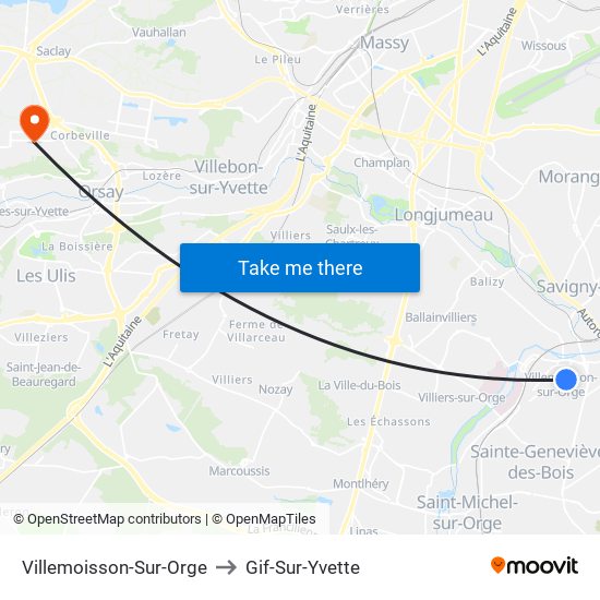 Villemoisson-Sur-Orge to Gif-Sur-Yvette map