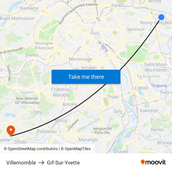 Villemomble to Gif-Sur-Yvette map