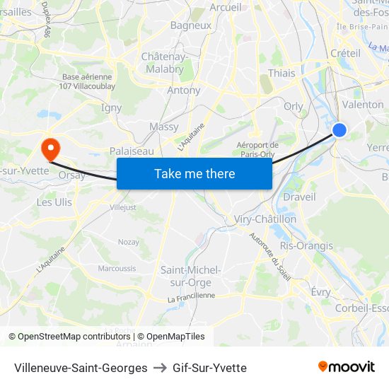 Villeneuve-Saint-Georges to Gif-Sur-Yvette map
