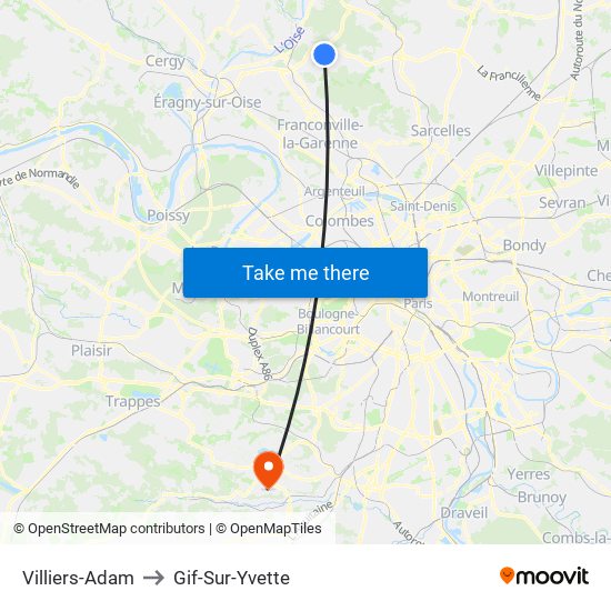 Villiers-Adam to Gif-Sur-Yvette map