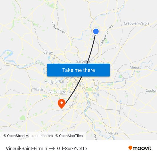 Vineuil-Saint-Firmin to Gif-Sur-Yvette map