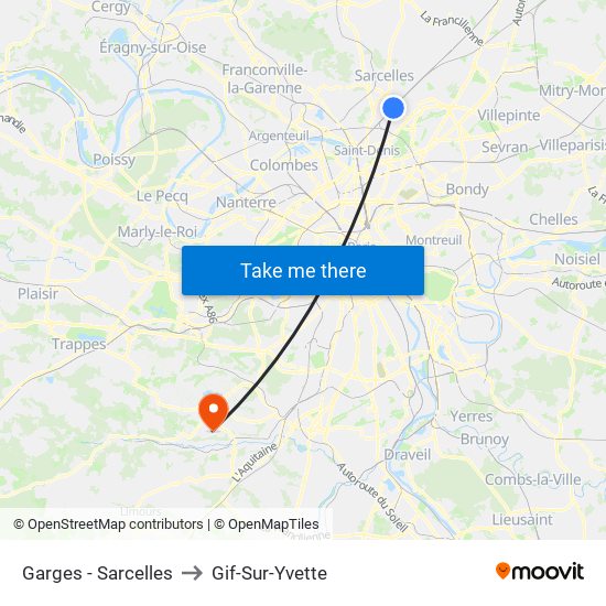 Garges - Sarcelles to Gif-Sur-Yvette map