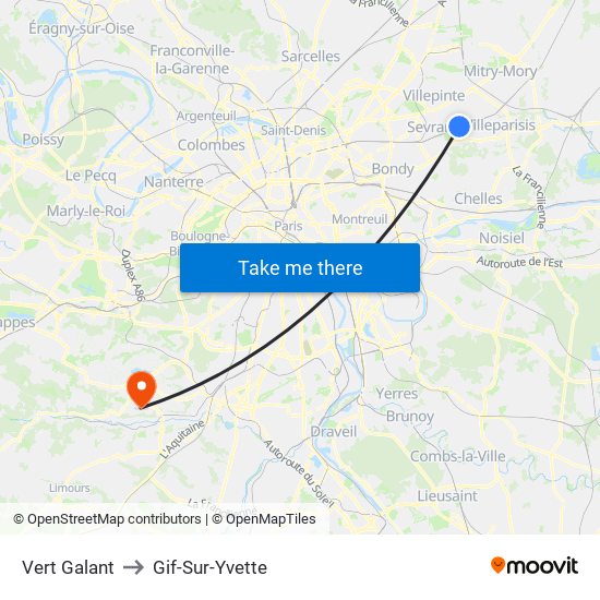 Vert Galant to Gif-Sur-Yvette map