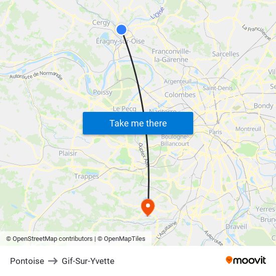 Pontoise to Gif-Sur-Yvette map