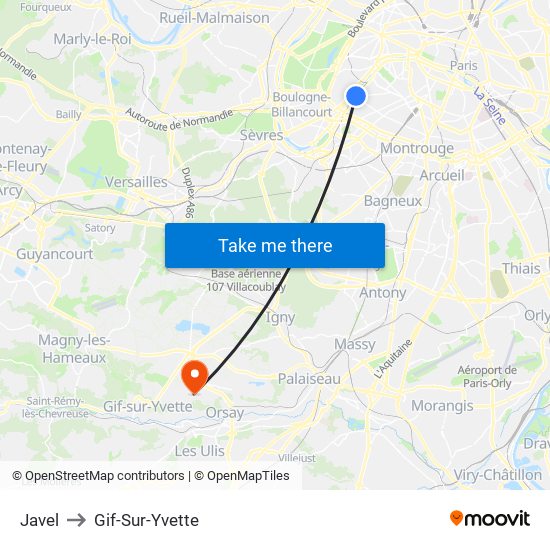 Javel to Gif-Sur-Yvette map