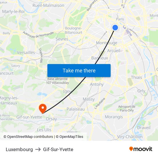 Luxembourg to Gif-Sur-Yvette map