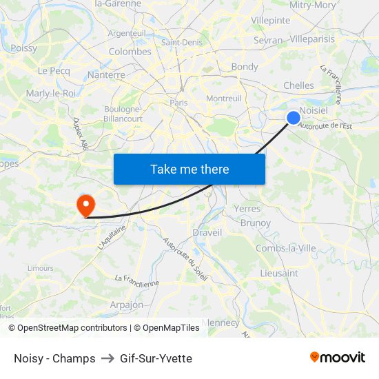 Noisy - Champs to Gif-Sur-Yvette map