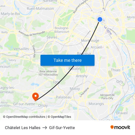 Châtelet Les Halles to Gif-Sur-Yvette map