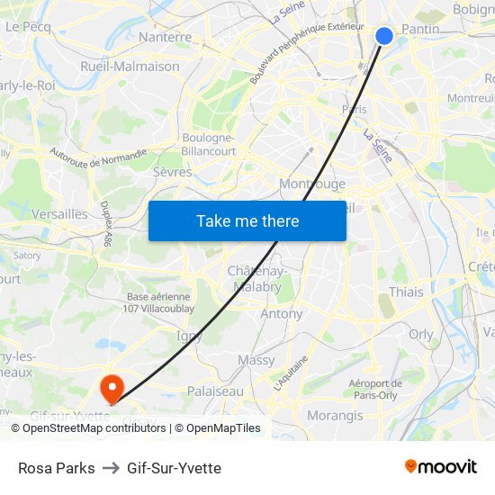 Rosa Parks to Gif-Sur-Yvette map