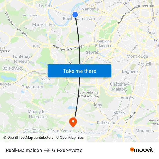 Rueil-Malmaison to Gif-Sur-Yvette map