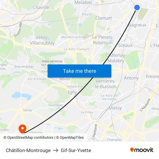 Châtillon-Montrouge to Gif-Sur-Yvette map