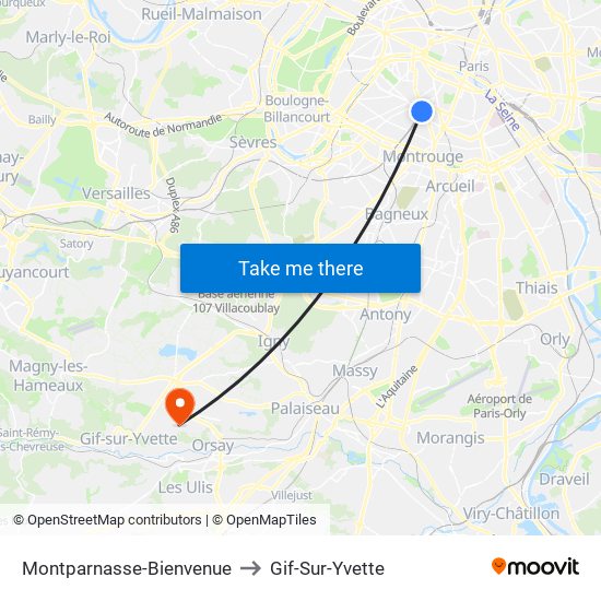 Montparnasse-Bienvenue to Gif-Sur-Yvette map