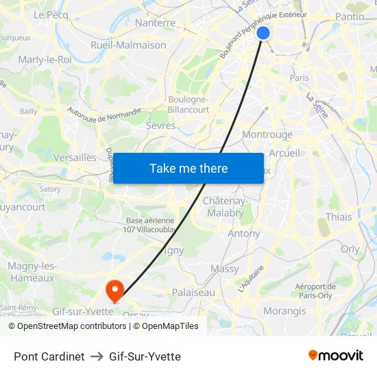 Pont Cardinet to Gif-Sur-Yvette map