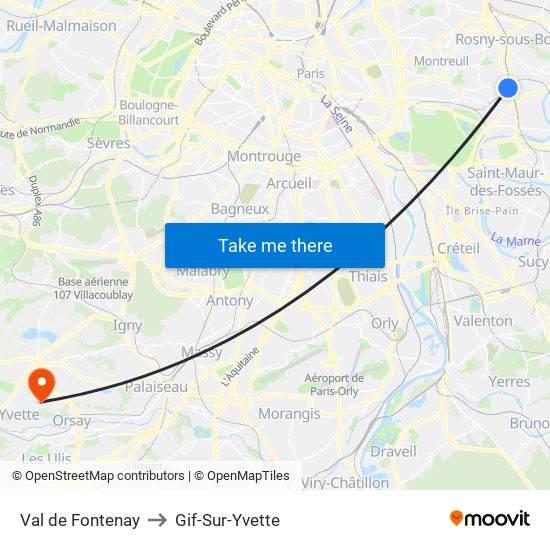 Val de Fontenay to Gif-Sur-Yvette map