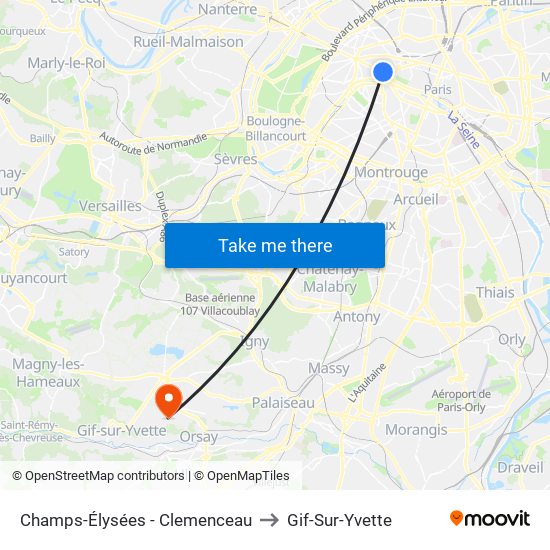 Champs-Élysées - Clemenceau to Gif-Sur-Yvette map