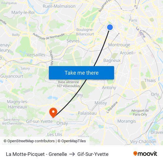 La Motte-Picquet - Grenelle to Gif-Sur-Yvette map