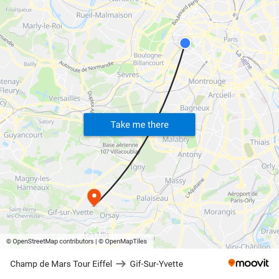 Champ de Mars Tour Eiffel to Gif-Sur-Yvette map