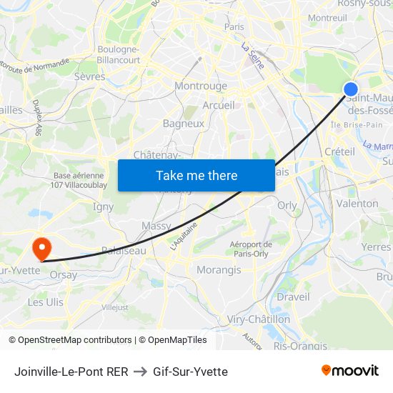 Joinville-Le-Pont RER to Gif-Sur-Yvette map