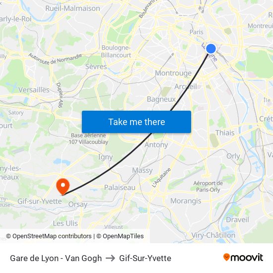 Gare de Lyon - Van Gogh to Gif-Sur-Yvette map